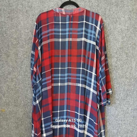 Torrid Kimono Duster Chiffon Maxi High Low Plus Size 5/6 Plaid Sheer Red - Picture 4 of 10